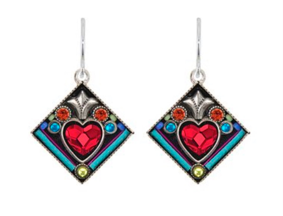 Firefly E266MC Large Heart in Diamond Shape Earrings Multicolor