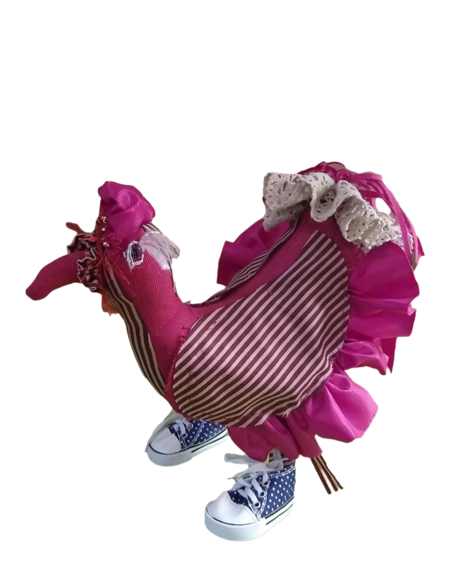 Leonor Pisano LPHNSR Hen Stripe Red With White Lace & Blue Polka Dot Tennis Shoes