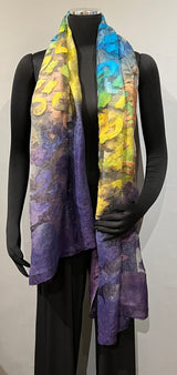 Spain In America STGPB Turquoise Green Purple and Bronze Romantic Floral Burnout Scarf