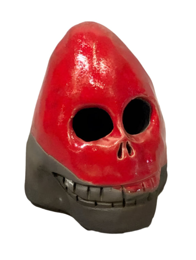 Alan Potter SKULLRHH 4” Red Skull Raku-Fired Ceramic Sculpture