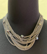 Escape From Paris NPD37NDN Short Grey Multi Chain Layered Necklace Denim Pearls
