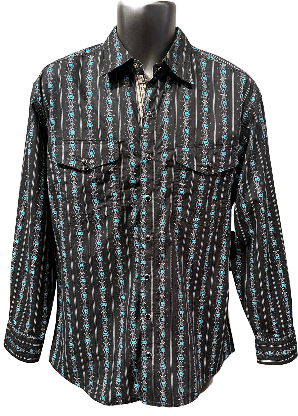 Scully PS-093 BLACK TURQUOISE Men’s Western Skull Shirt Black With Turquoise Skulls