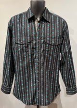 Scully PS-093 BLACK TURQUOISE Men’s Western Skull Shirt Black With Turquoise Skulls