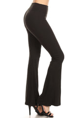 Leggings Depot PZA-128 Black Bell Bottom Fitted Palazzo Bell Bottom Leggings