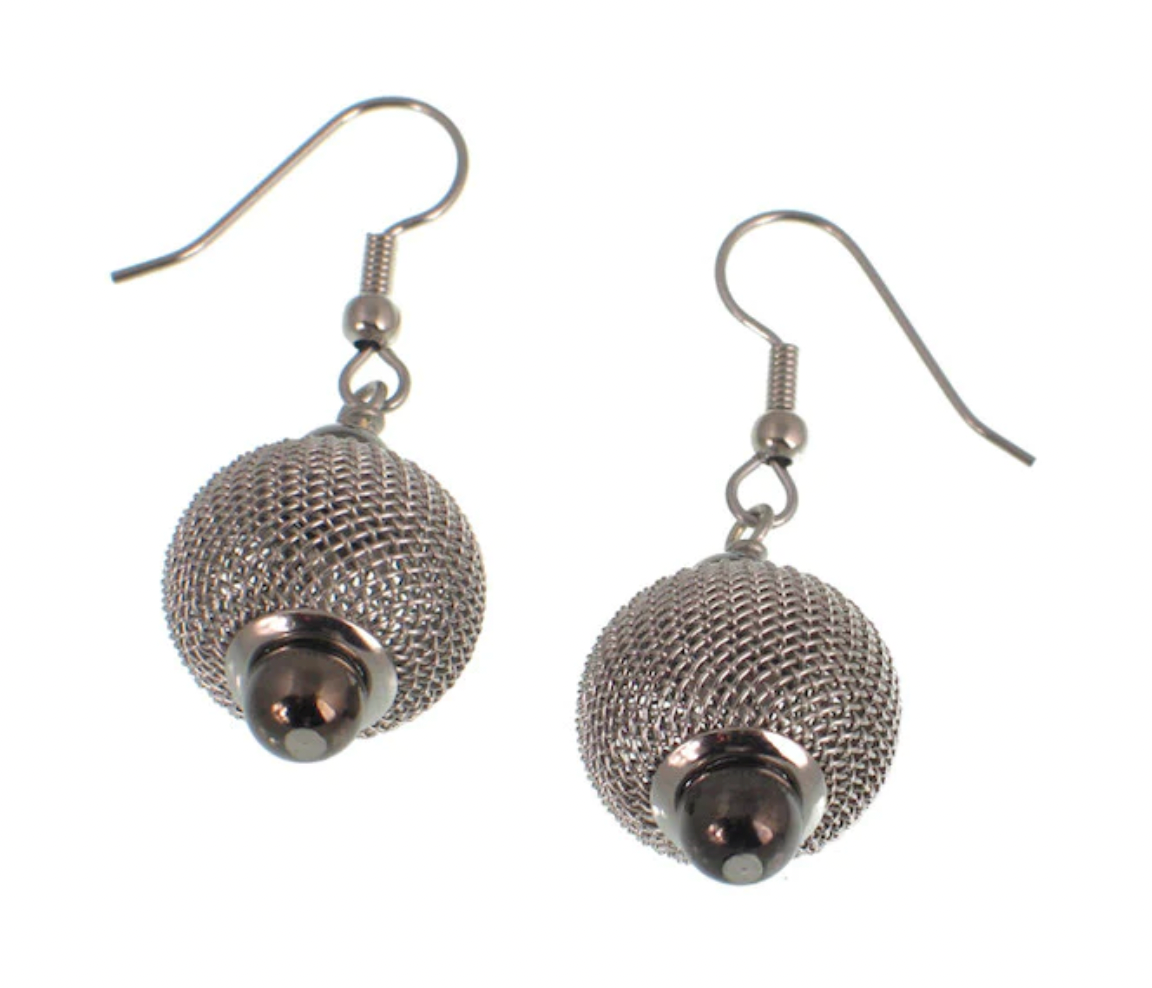 Erica Zap ME1204RB Rhodium & Black Nickel Round Mesh Bead Earrings