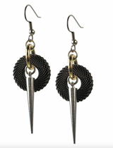 Erica Zap ME1605BRG Mesh Black Nickel Rhodium & Gold Circle & Spike Earrings