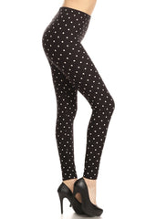 Leggings Depot LDR-R885 BLACK WHITE POLKA DOT One Size Full Length Leggings