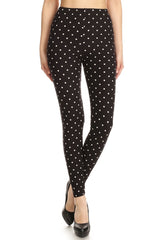 Leggings Depot LDR-R885 1" ELASTIC WAISTBAND BLACK WHITE DOT One Size Full Length Leggings