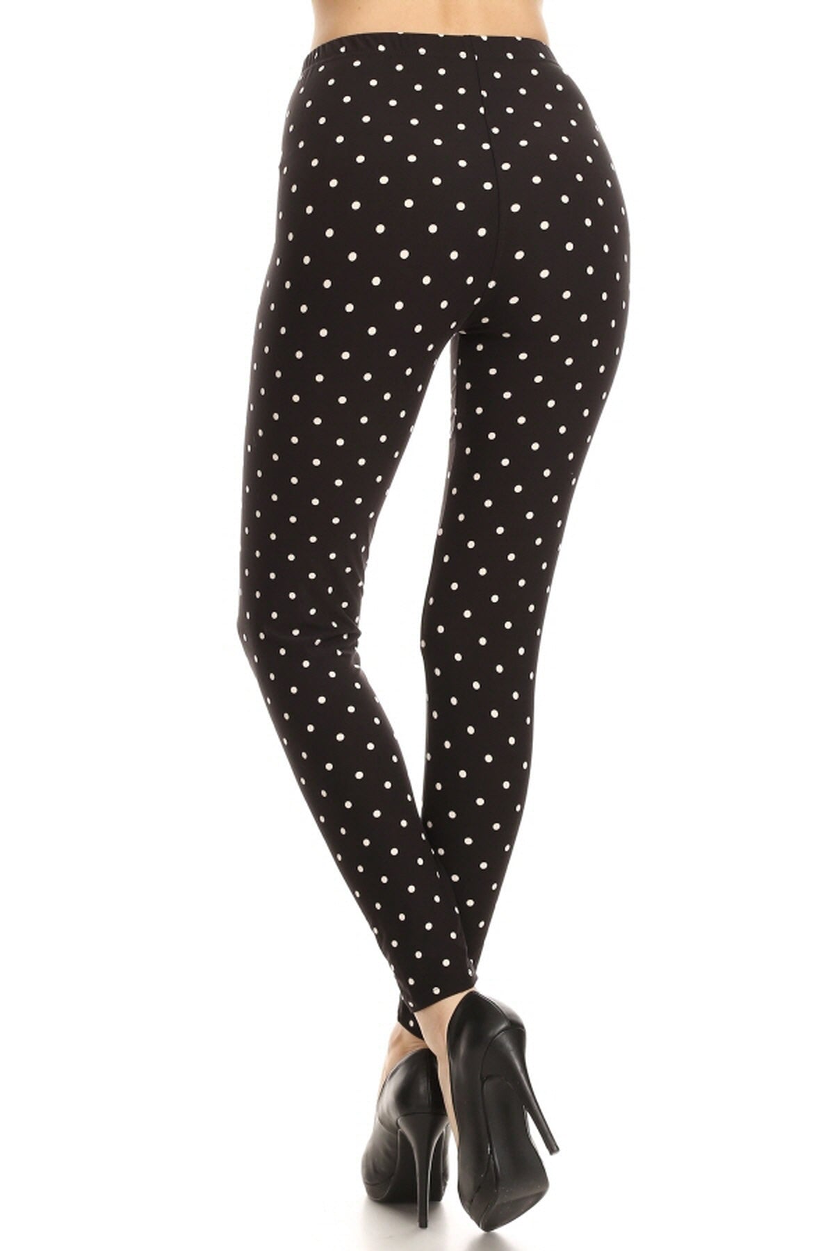 Leggings Depot LDR-R885 1" ELASTIC WAISTBAND BLACK WHITE DOT One Size Full Length Leggings