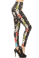 Leggings Depot LDR-S535W 1" ELASTIC WAISTBAND MULTICOLOR PAW PRINT One Size Full Length Leggings