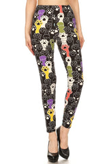 Leggings Depot LDR-S535W 1" ELASTIC WAISTBAND MULTICOLOR PAW PRINT One Size Full Length Leggings