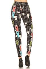 Leggings Depot LDR-S535W 1" ELASTIC WAISTBAND MULTICOLOR PAW PRINT One Size Full Length Leggings