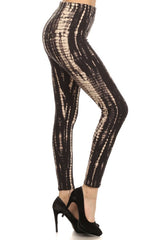 Leggings Depot LDR-S709 BLACK TAN TIE DYE One Size Full Length Leggings