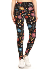 Leggings Depot LY5R-S758 5" YOGA WAISTBAND FLOWER POWER One Size Full Length Leggings