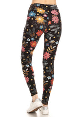 Leggings Depot LY5R-S758 5" YOGA WAISTBAND FLOWER POWER One Size Full Length Leggings