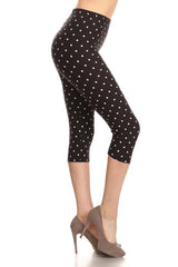 Leggings Depot CPR-R885 BLACK WHITE POLKA DOT One Size Crop Leggings