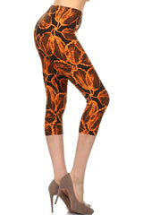 Leggings Depot CPR-S119 Brown and Orange Big Leaf One Size Capri Leggings