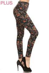 Leggings Depot LDX-R544 1" ELASTIC WAISTBAND MULTICOLOR FLORAL PLUS One Size Full Length Leggings