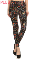 Leggings Depot LDX-R544 1" ELASTIC WAISTBAND MULTICOLOR FLORAL PLUS One Size Full Length Leggings