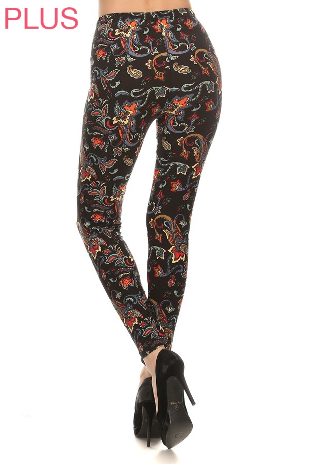 Leggings Depot LDX-R544 1" ELASTIC WAISTBAND MULTICOLOR FLORAL PLUS One Size Full Length Leggings