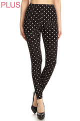 Leggings Depot LDX-R885 PLUS Black White Polka Dot Full Length Leggings