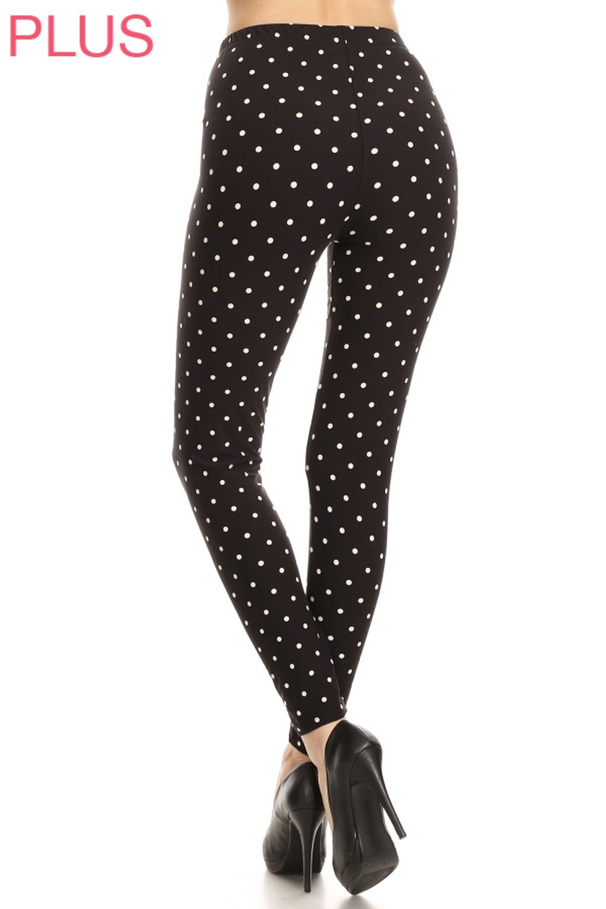 Leggings Depot LDX-R885 PLUS Black White Polka Dot Full Length Leggings