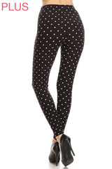 Leggings Depot LDX-R885 PLUS Black White Polka Dot Full Length Leggings