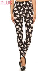 Leggings Depot LDX-S503W 1" ELASTIC WAISTBAND PLUS CATS ON BLACK One Size Full Length Leggings