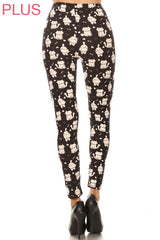 Leggings Depot LDX-S503W 1" ELASTIC WAISTBAND PLUS CATS ON BLACK One Size Full Length Leggings