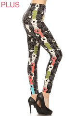 Leggings Depot LDX-S535W 1" ELASTIC WAISTBAND MULTICOLOR PAW PRINT PLUS One Size Full Length Leggings