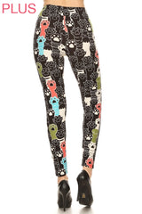 Leggings Depot LDX-S535W 1" ELASTIC WAISTBAND MULTICOLOR PAW PRINT PLUS One Size Full Length Leggings