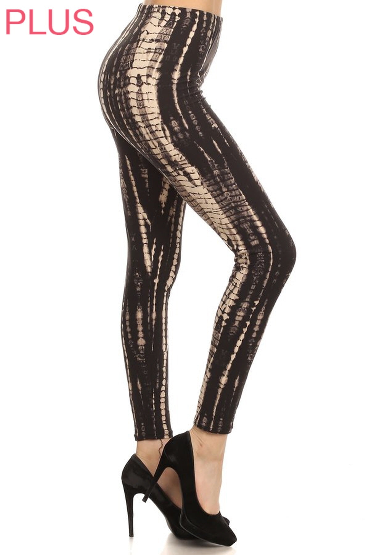 Leggings Depot LDX-S709 BLACK TAN TIE DYE PLUS One Size Full Length Leggings