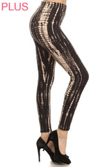 Leggings Depot LDX-S709 BLACK TAN TIE DYE PLUS One Size Full Length Leggings