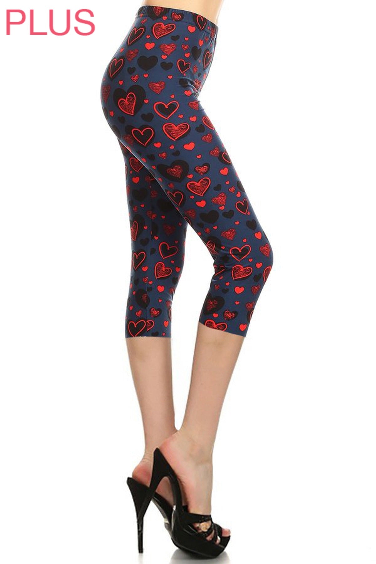 Leggings Depot Navy Red Hearts Crop Leggings (Plus Size)