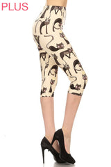 Leggings Depot CPX-S529W CREAM BROWN CATS PLUS One Size Crop Leggings