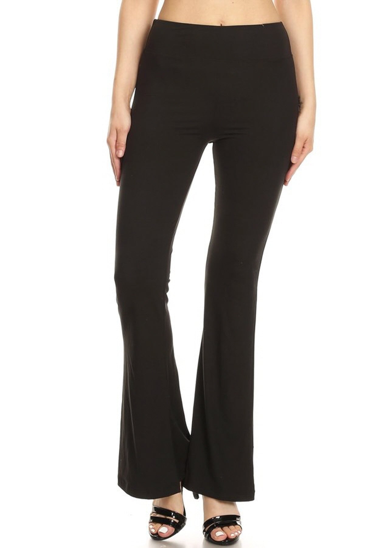 Leggings Depot PZA-128 Black Bell Bottom Fitted Palazzo Bell Bottom Leggings