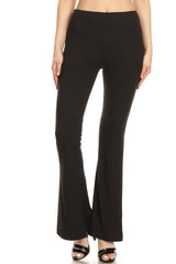 Leggings Depot PZA-128 Black Bell Bottom Fitted Palazzo Bell Bottom Leggings