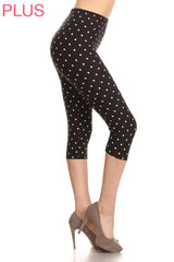Leggings Depot CPX-R885 B&W POLKA DOT PLUS One Size Crop Leggings