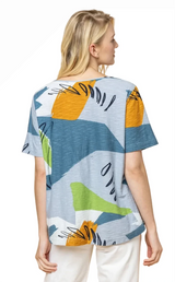 KOMIL 187 Squiggle Multicolor 100% Cotton Round Neck Short Sleeve Top With Pockets