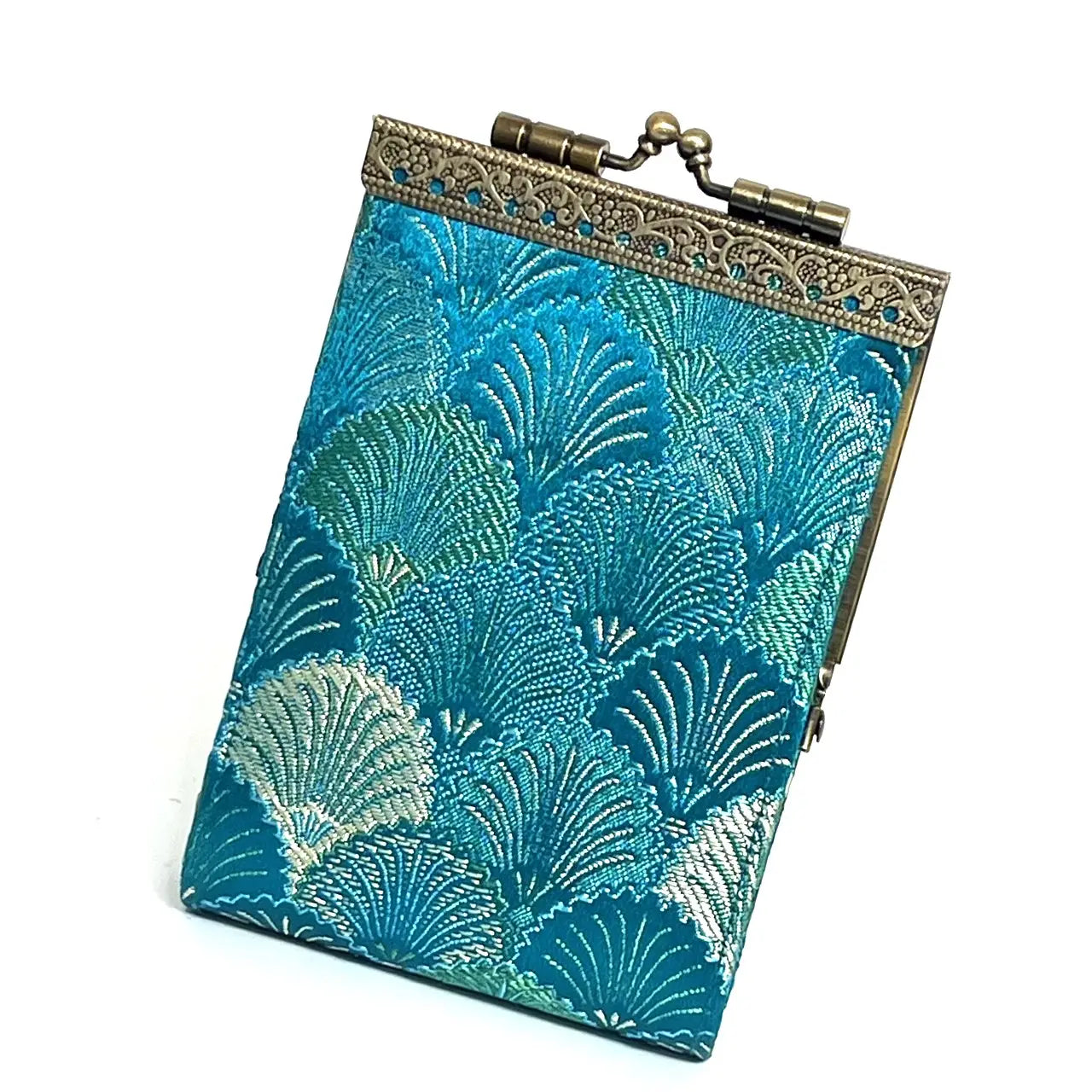 Cathayana CHR-110 SKY BLUE & GREEN Small Shells Brocade Card Holder With RFID Protection