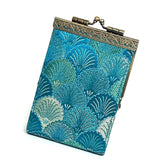 Cathayana CHR-110 SKY BLUE & GREEN Small Shells Brocade Card Holder With RFID Protection