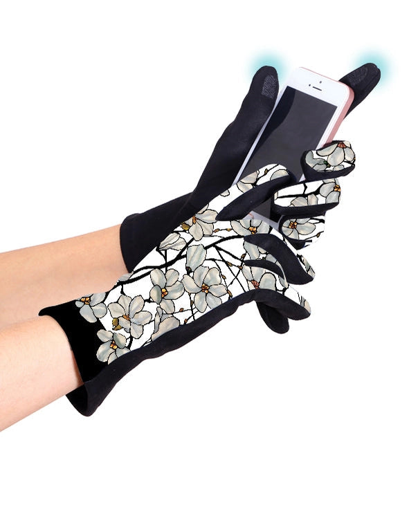 RainCaper G-M23 Fine Art Tiffany White Magnolia Womens Touch Screen Gloves