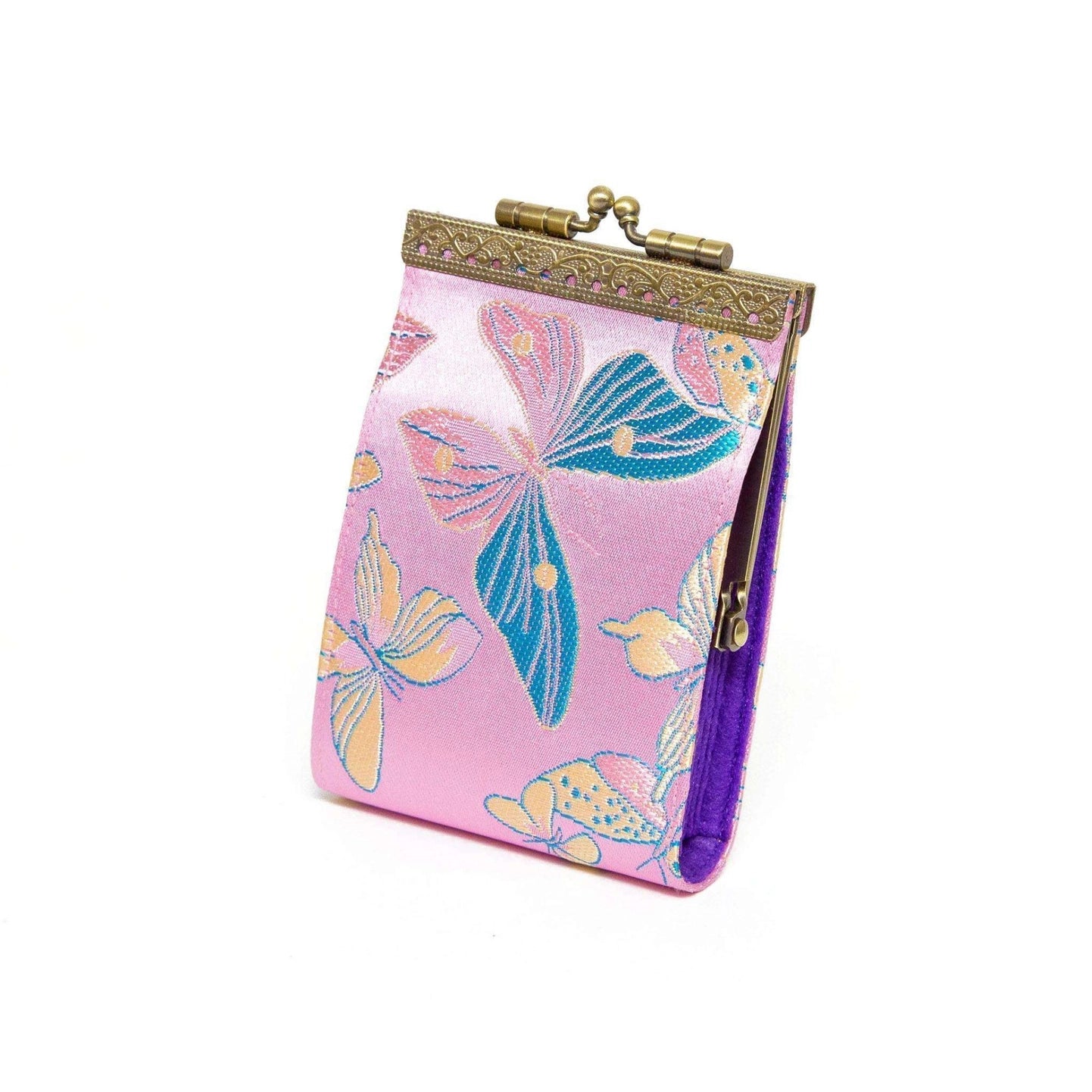 Cathayana CHR-47 Pink Butterfly Brocade Card Wallet With RFID Protection
