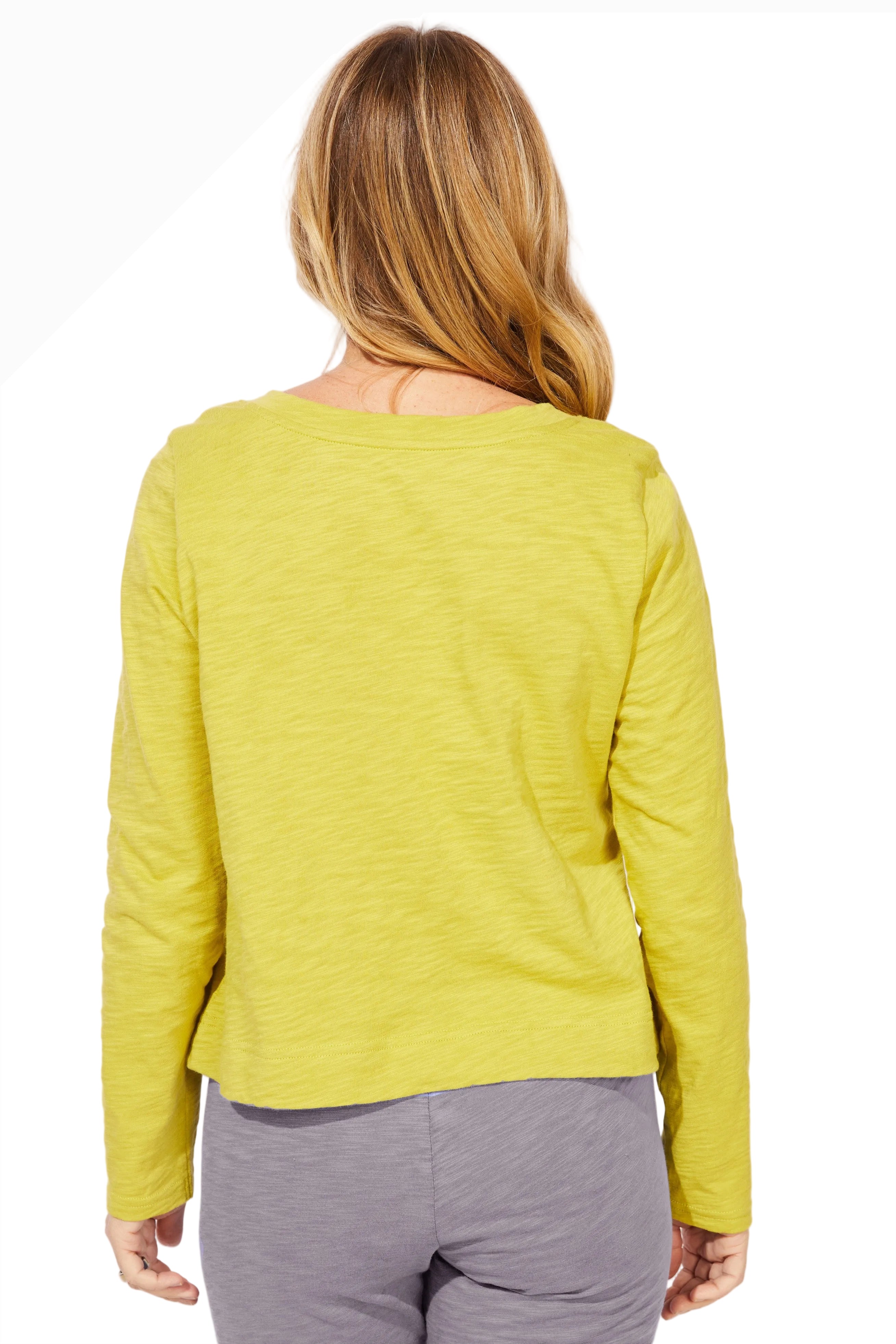 Escape By Habitat 10037CT CITRON Soft V-Neck Long Sleeve Short T-Shirt