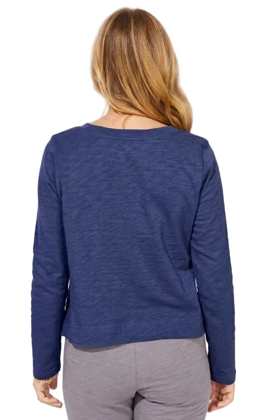 Escape By Habitat 10037NV NAVY Soft V-Neck Long Sleeve Short T-Shirt