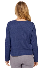 Escape By Habitat 10037NV NAVY Soft V-Neck Long Sleeve Short T-Shirt