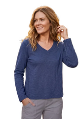 Escape By Habitat 10037NV NAVY Soft V-Neck Long Sleeve Short T-Shirt