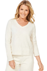 Escape By Habitat 10037WT WHITE Soft V-Neck Long Sleeve Short T-Shirt