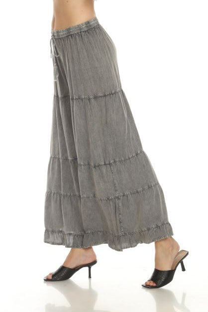 Apparel Love 19CH Charcoal One Size 100% Rayon Stone Washed  Ruffle Pant