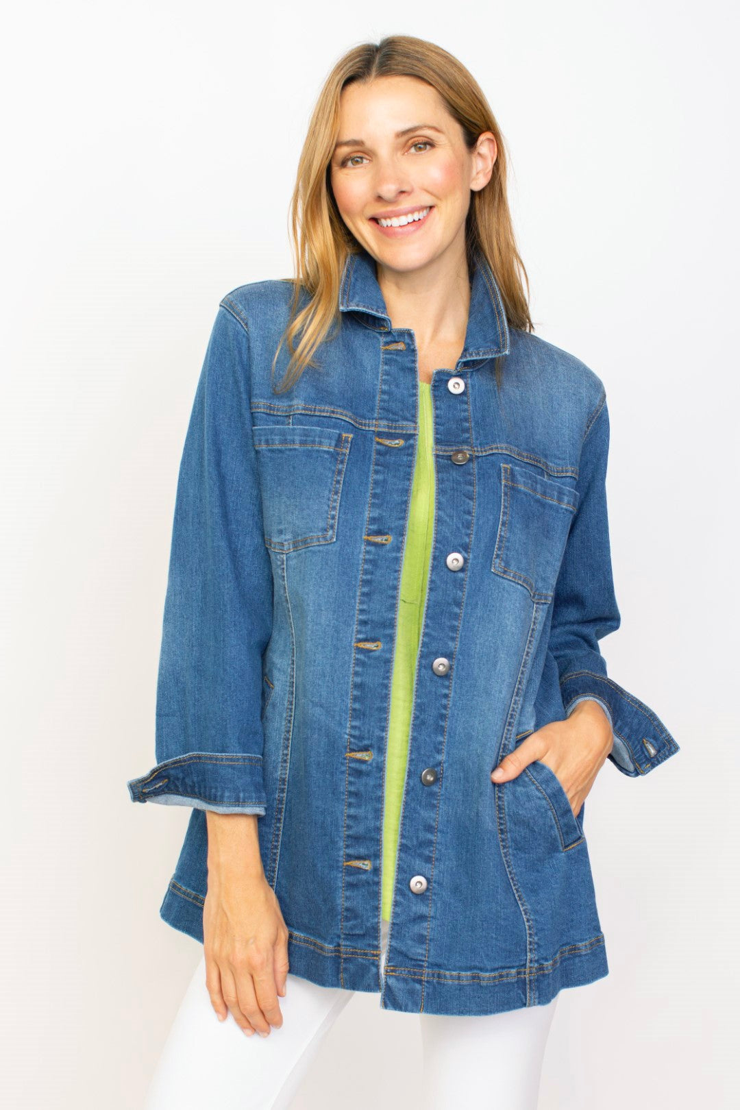 Habitat 11110 Stretch Denim Button Front Boyfriend Jacket